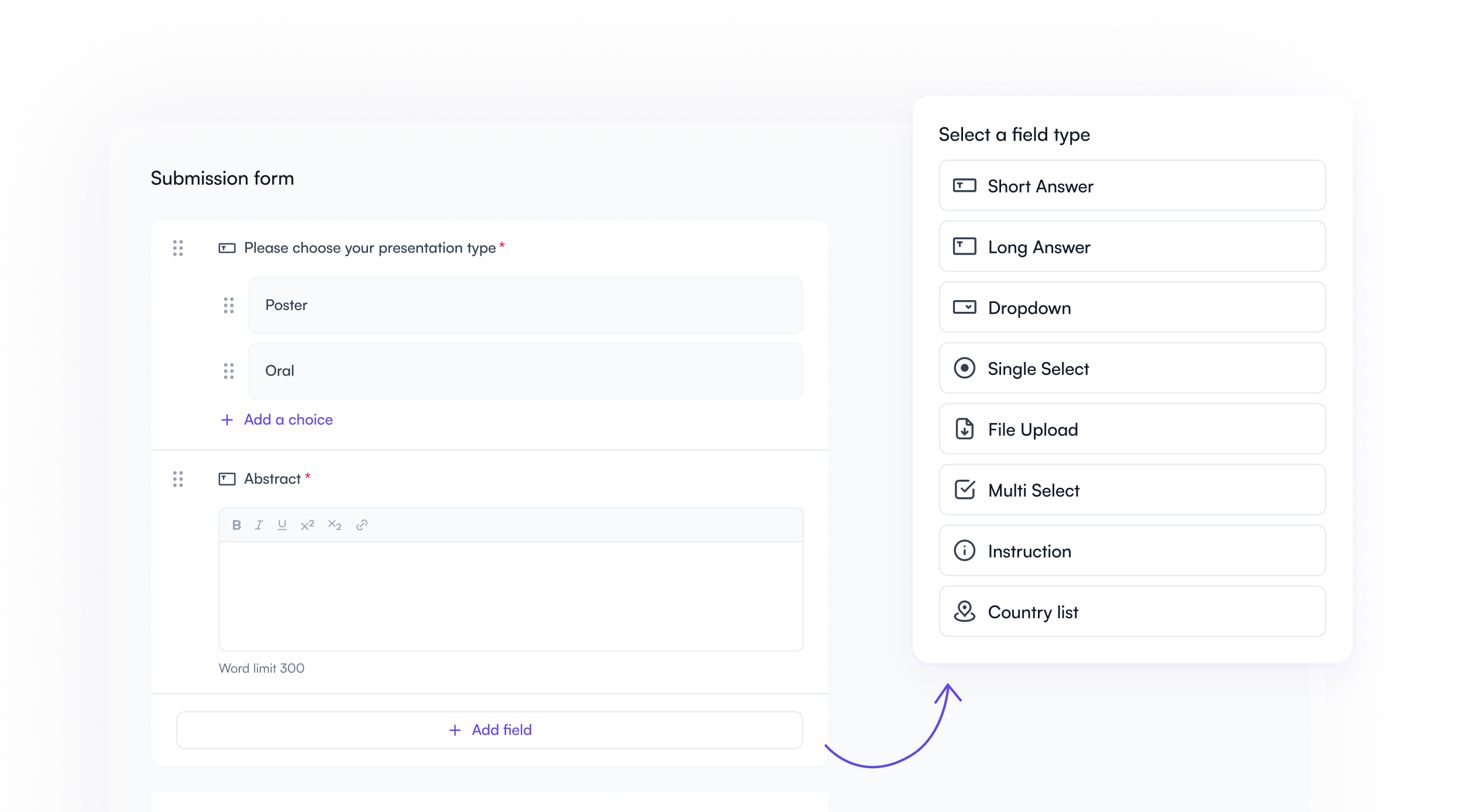 Abstract submission form builder in Fourwaves