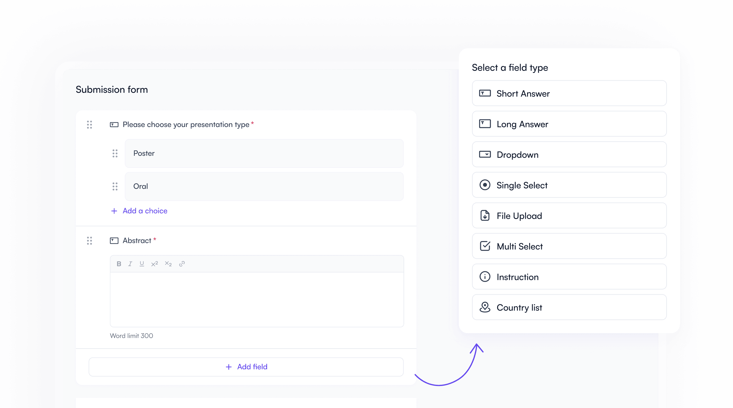 Abstract submission form builder in Fourwaves