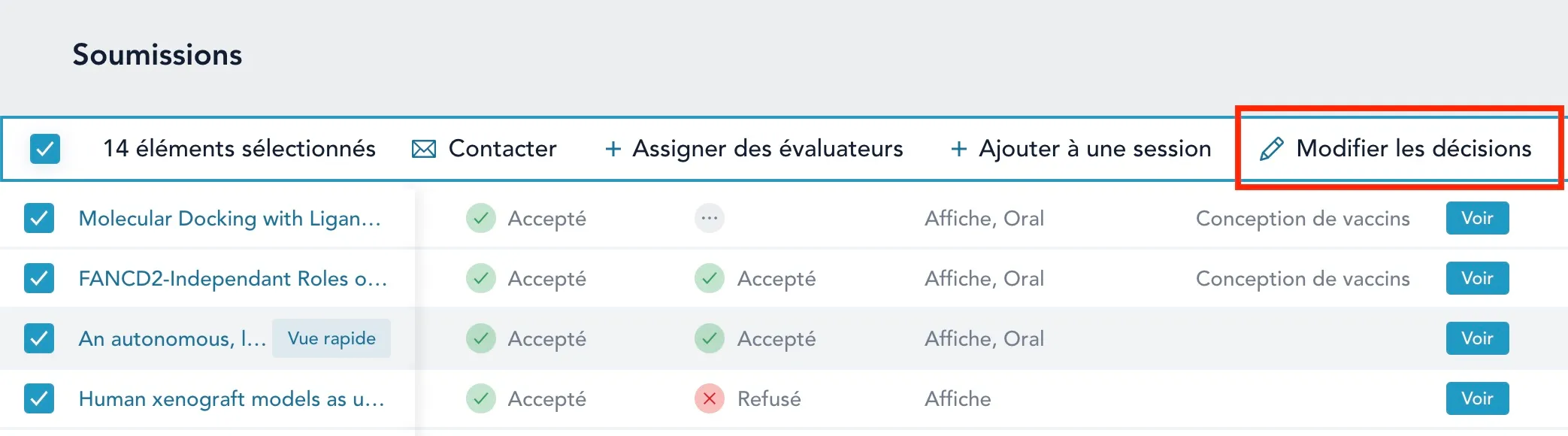 Modification en bloc des types de décision