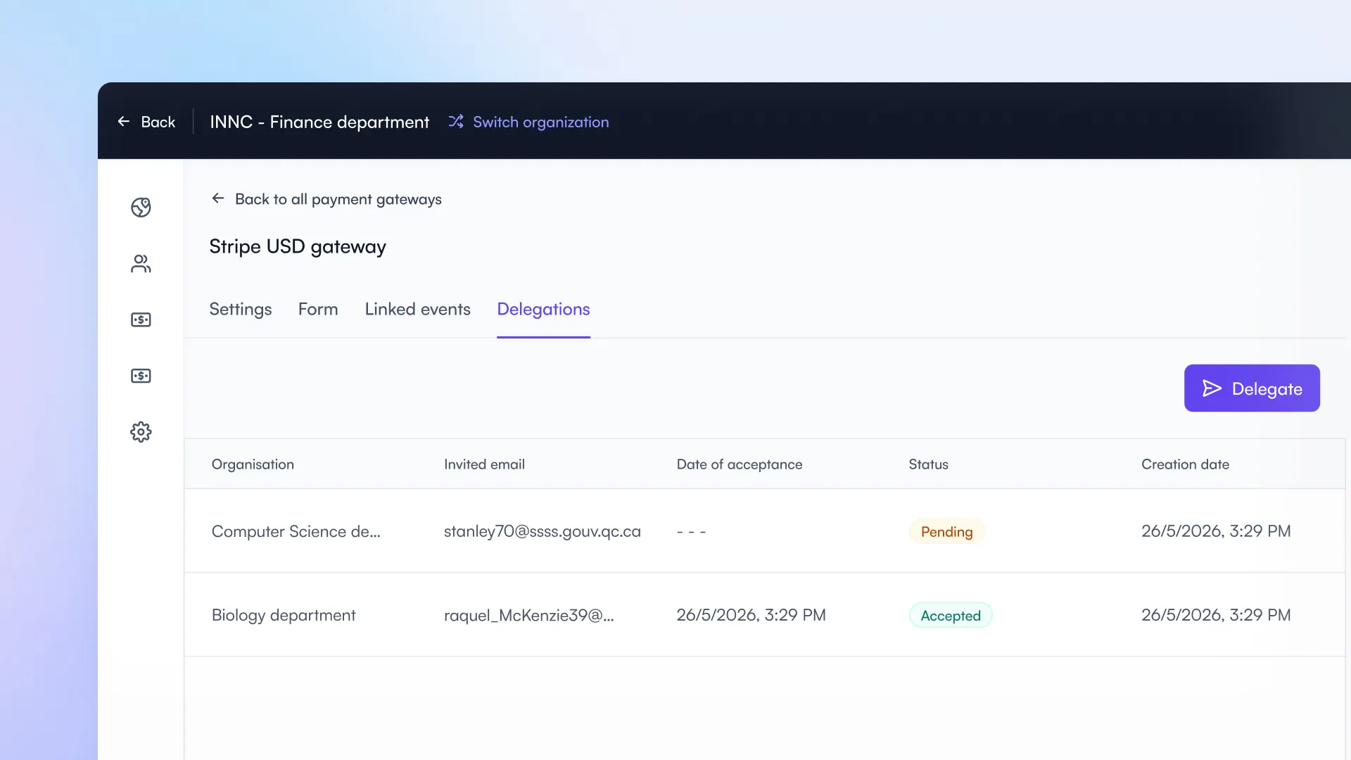 Payment gateway delegation