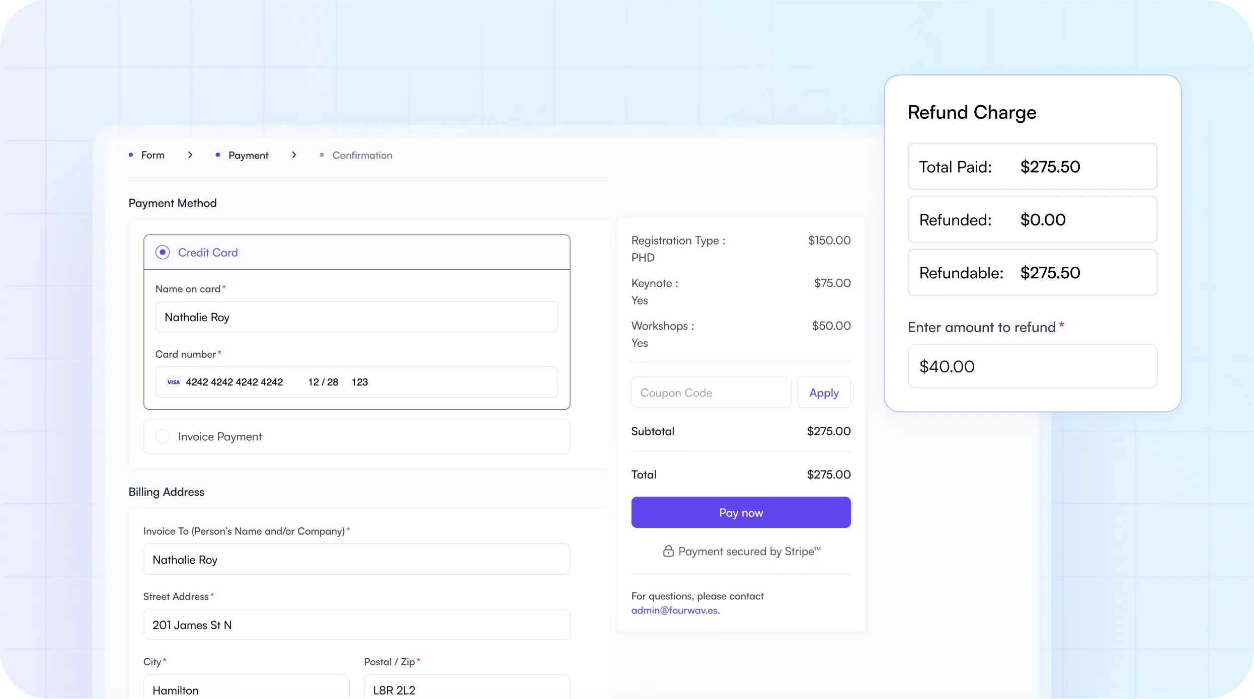 Event Registration Checkout on Fourwaves