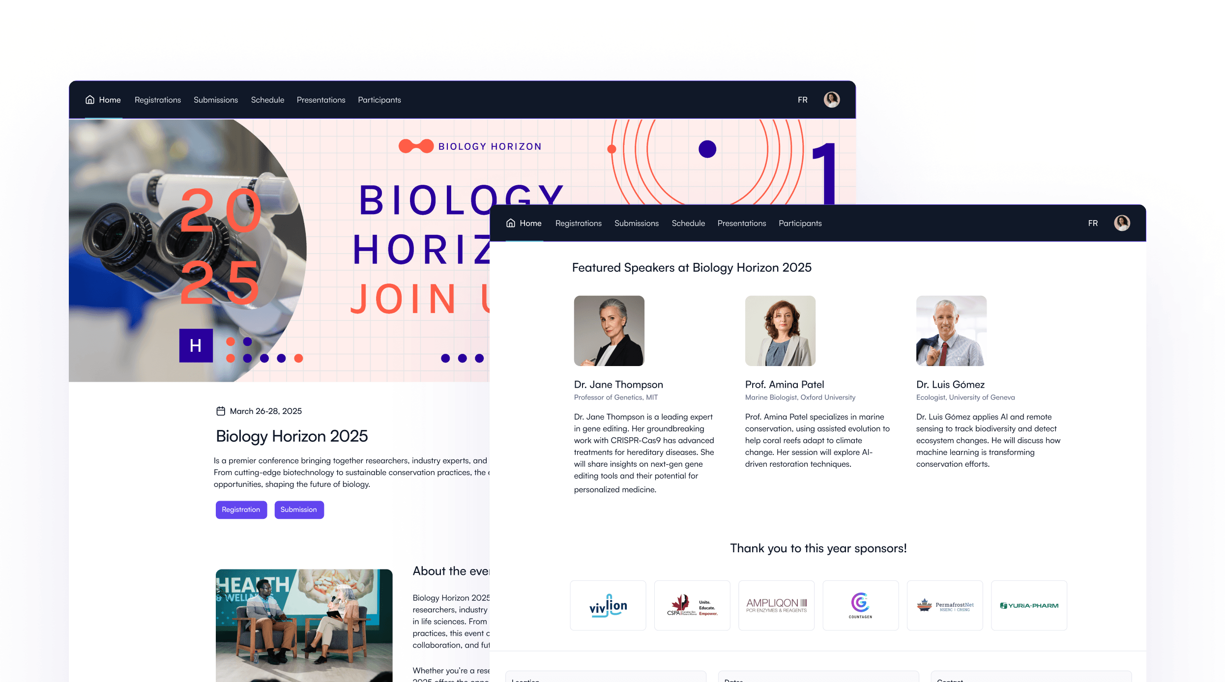 Conference content blocks on a Fourwaves event website