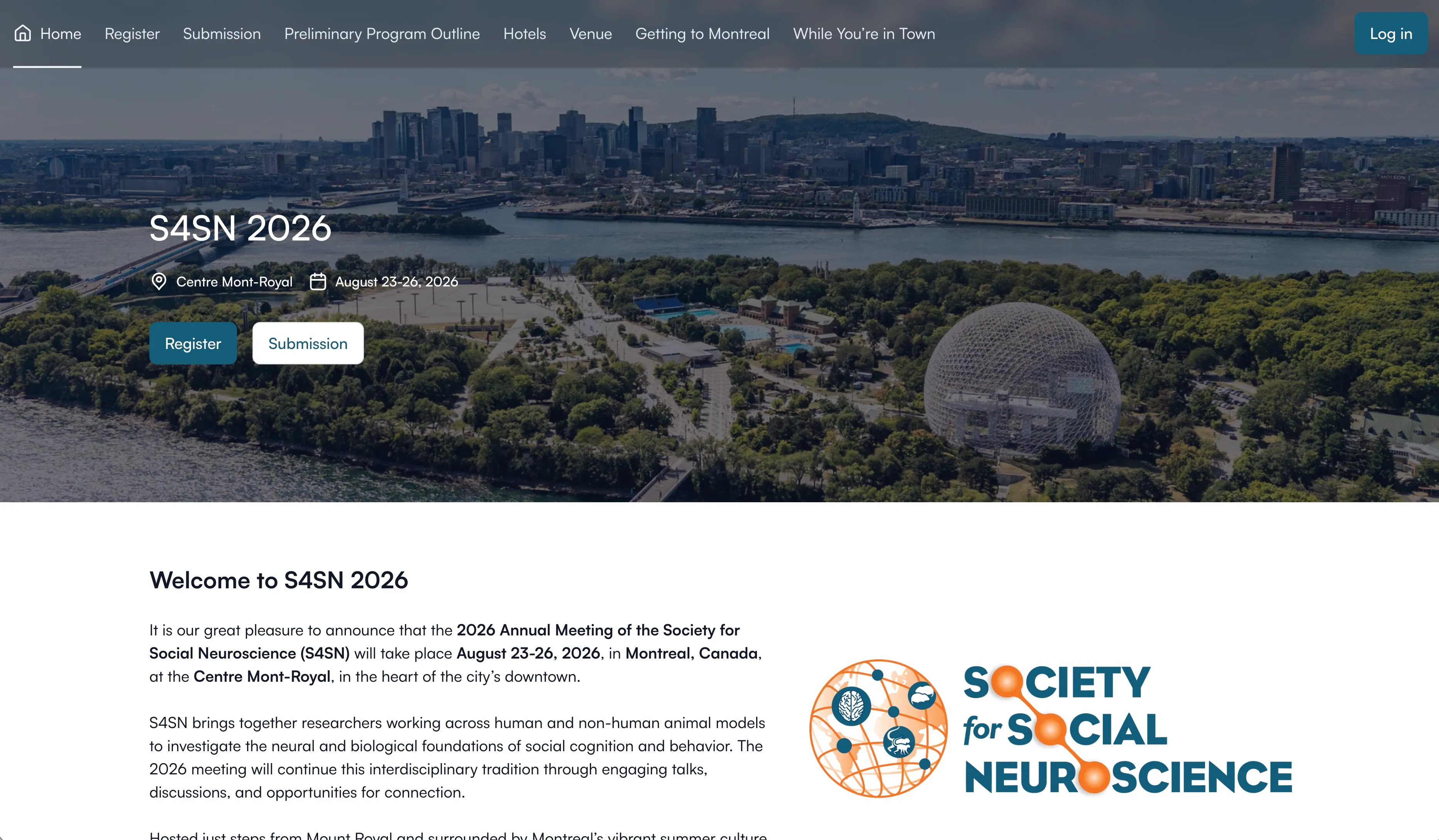 The S4SN 2026 annual meeting event website built with Fourwaves