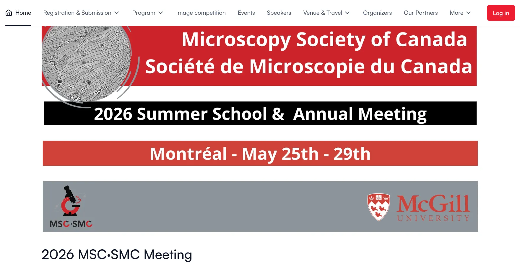 The Microscopical Society of Canada annual meeting website built with Fourwaves