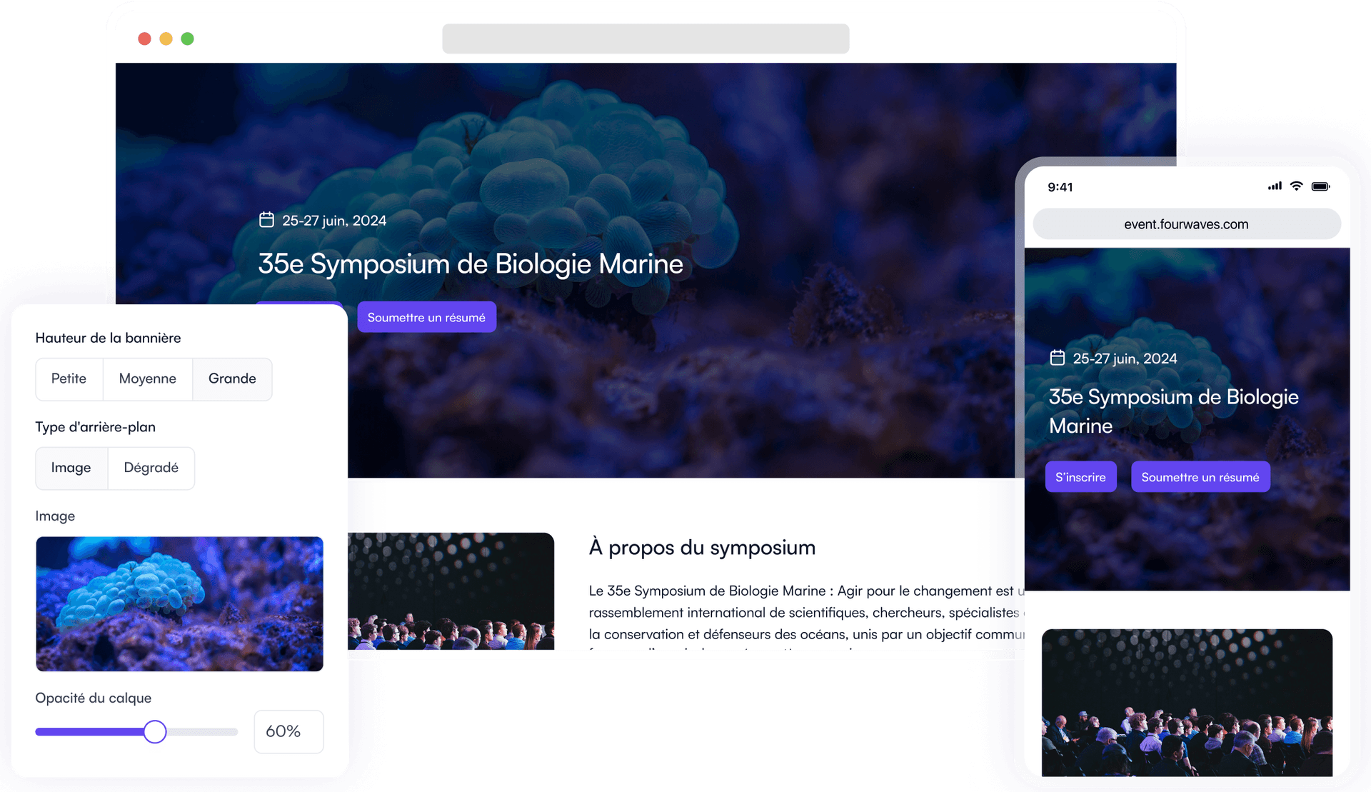 Éditeur de site web d'événement dans Fourwaves