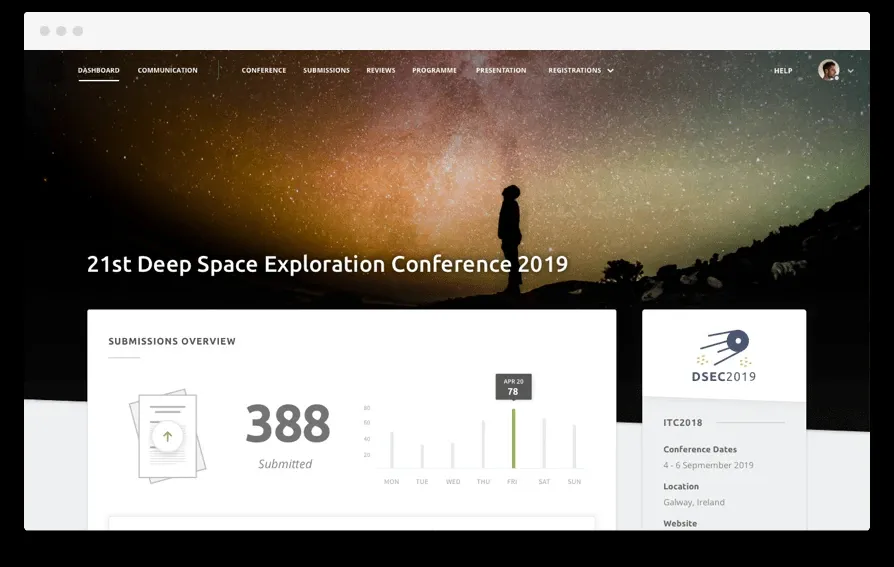 Ex Ordo organizer dashboard showing a conference submissions overview