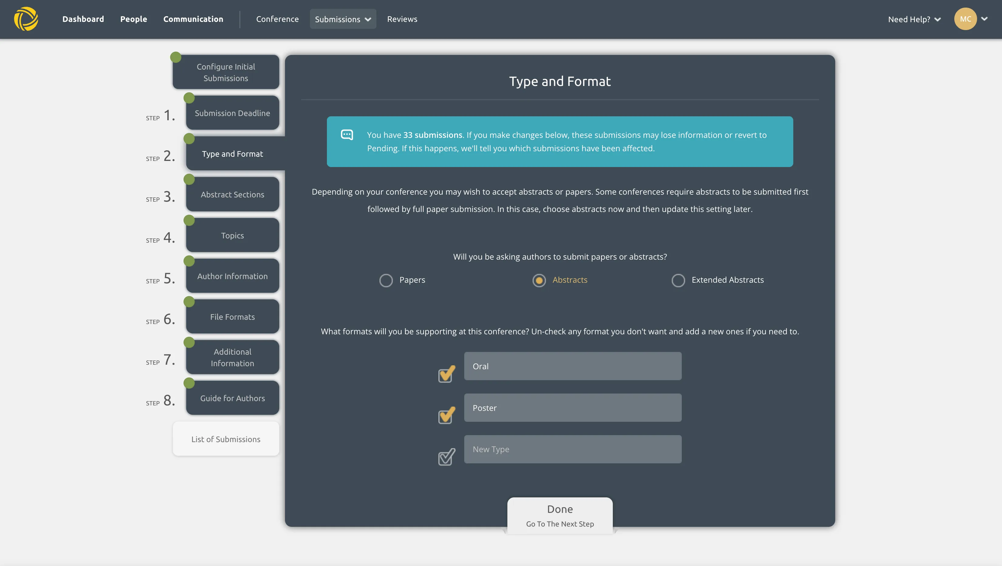 Ex Ordo submissions setup screen with submission settings and workflow options