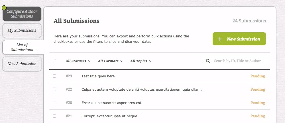 List of submissions on Exordo