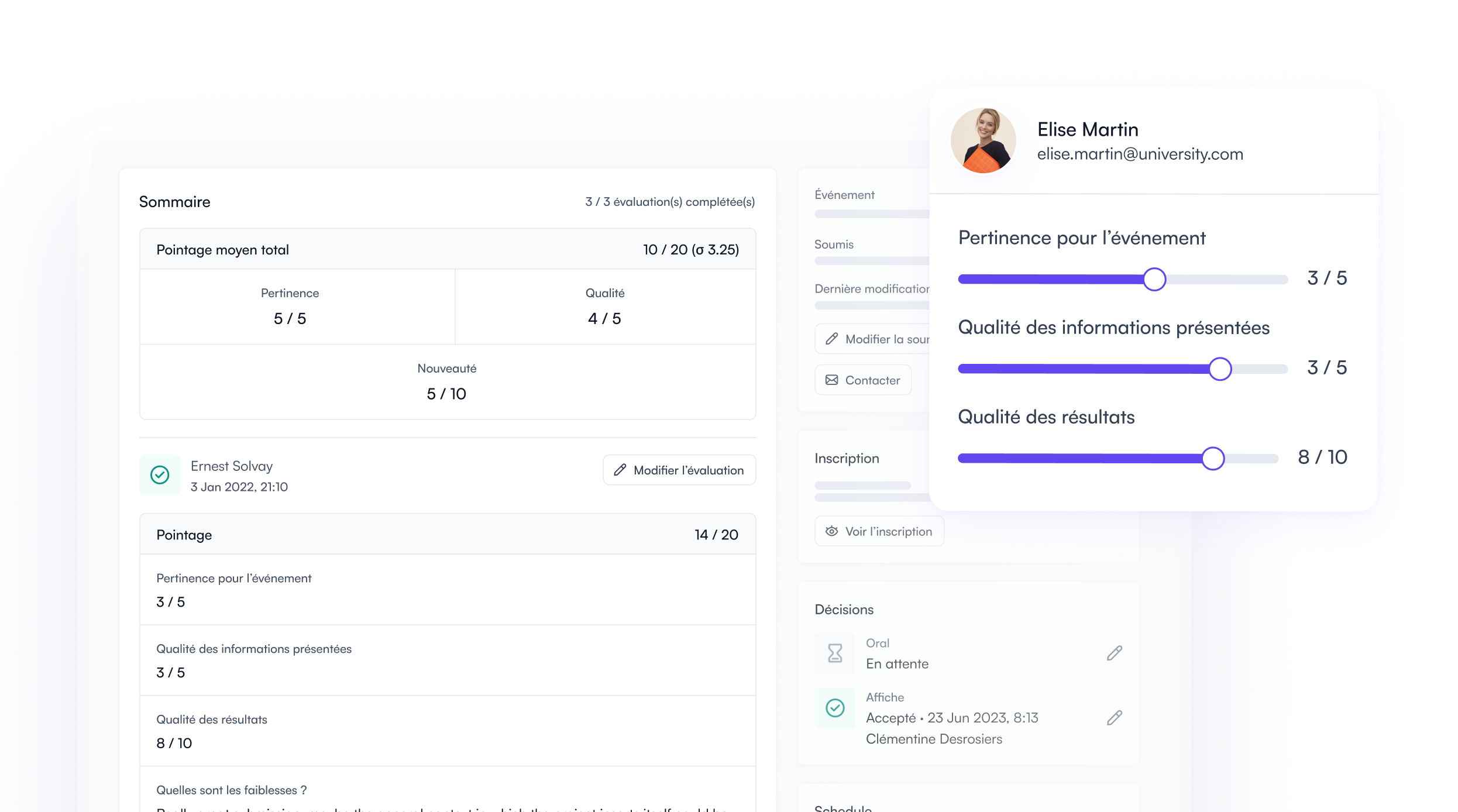 Gestion des décisions et du feedback d'évaluation dans Fourwaves