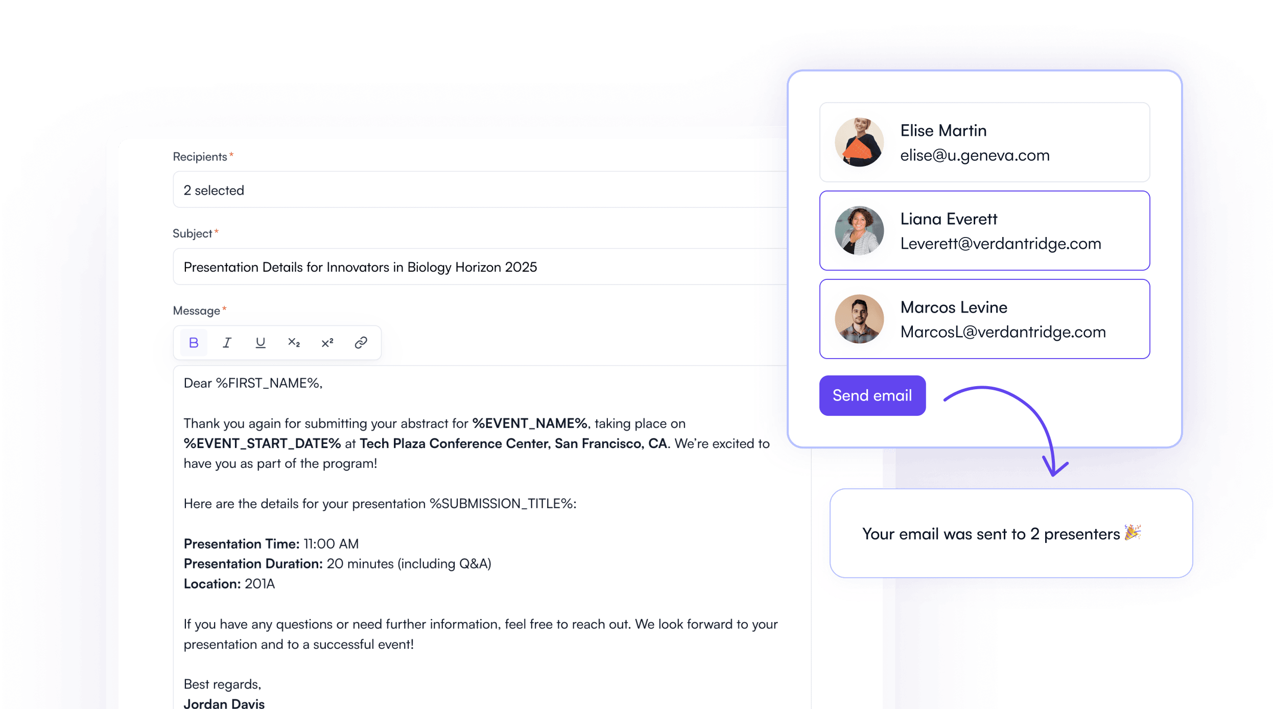 Attendee reports and communication tools in Fourwaves