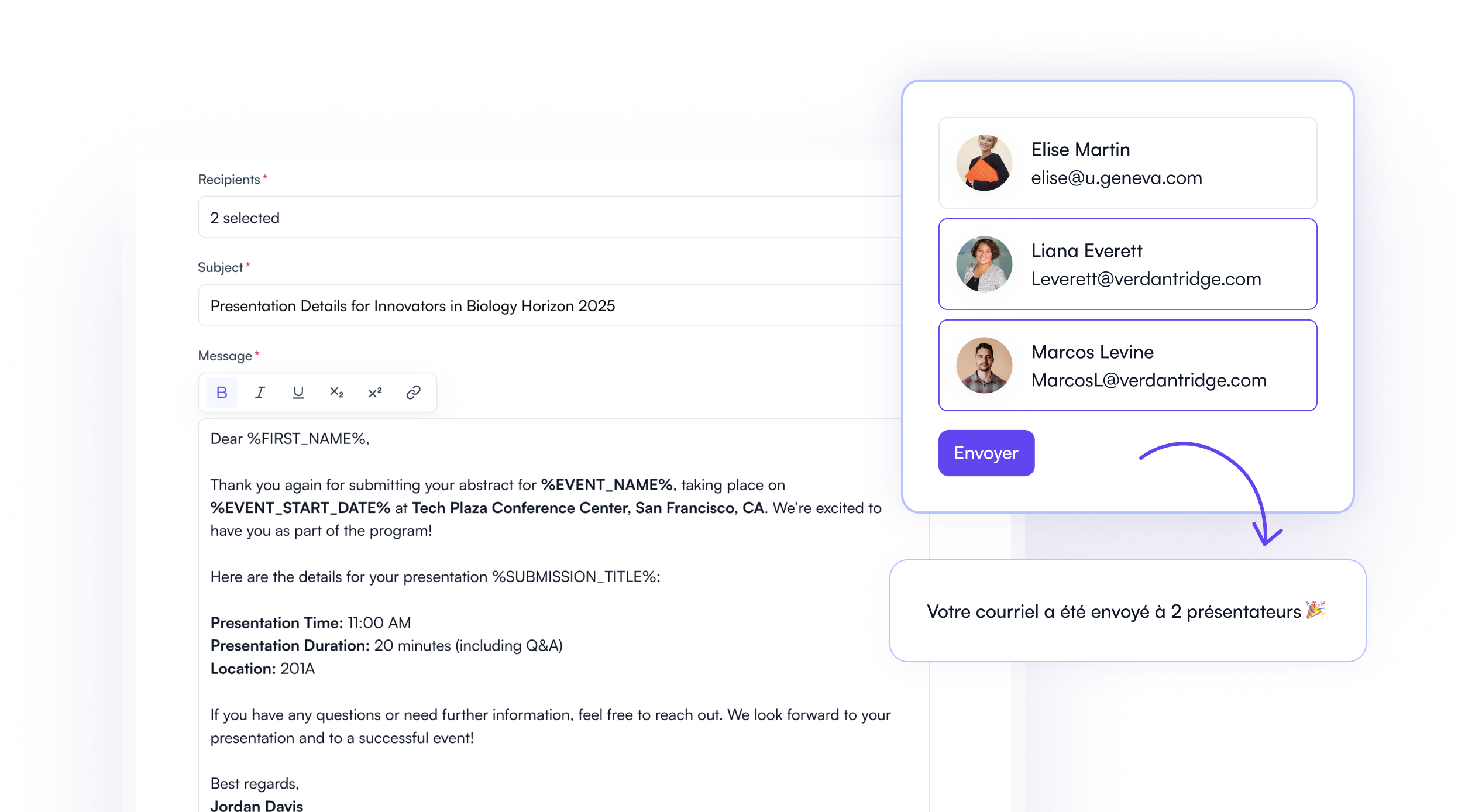 Outils de rapports et de communication avec les participants dans Fourwaves