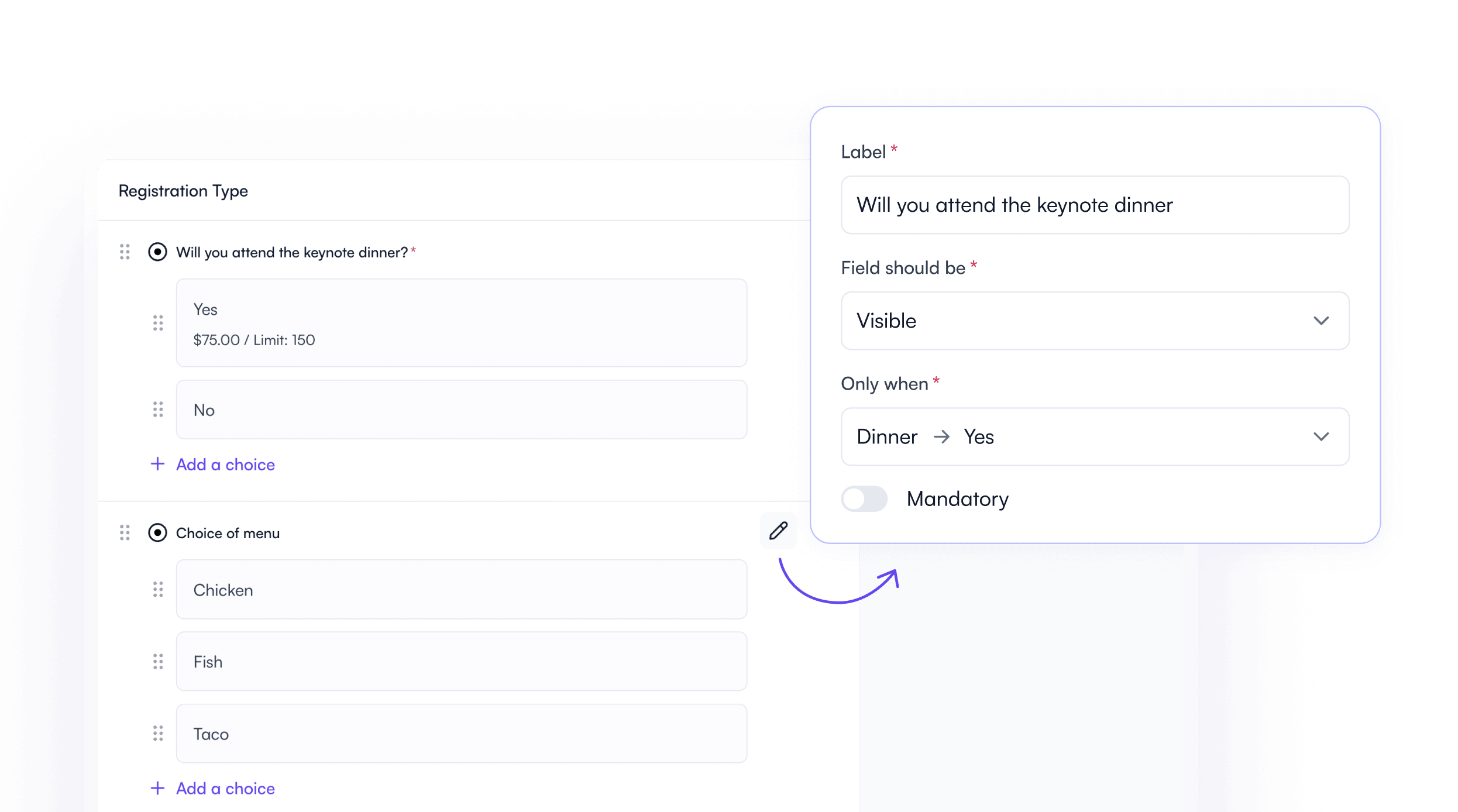 Custom registration form builder in Fourwaves