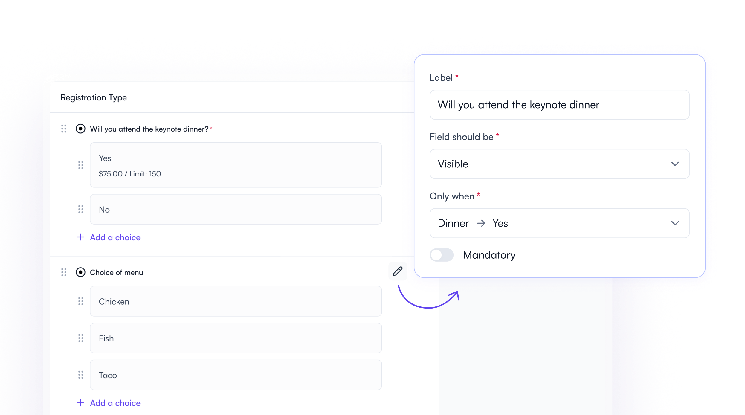 Custom registration form builder in Fourwaves