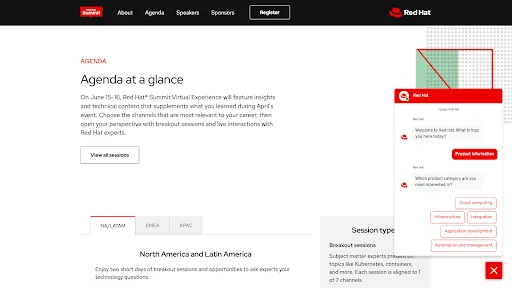 Chatbot on the Red Hat event page
