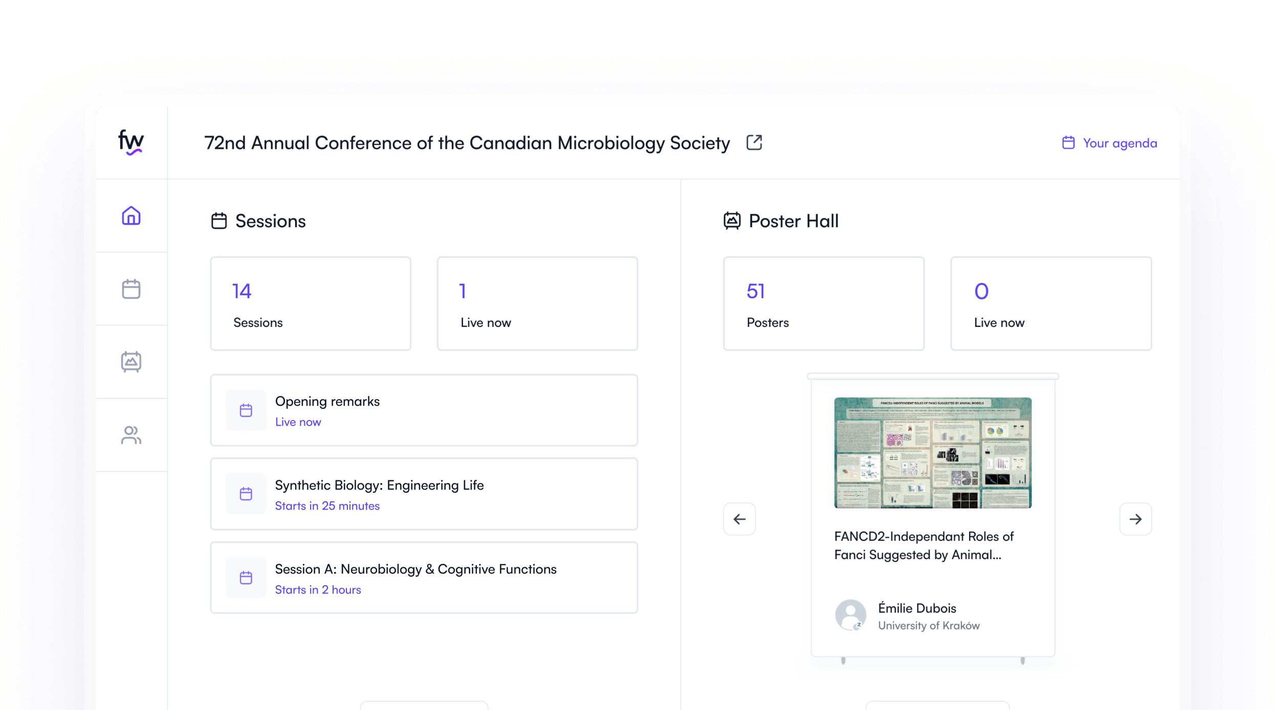 Virtual event analytics dashboard in Fourwaves