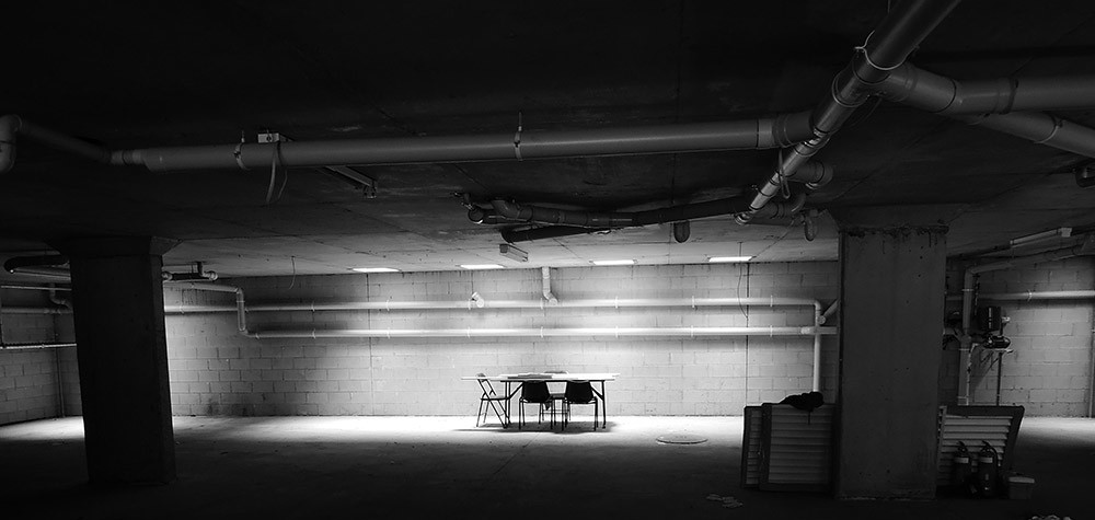 Table in a dark underground room