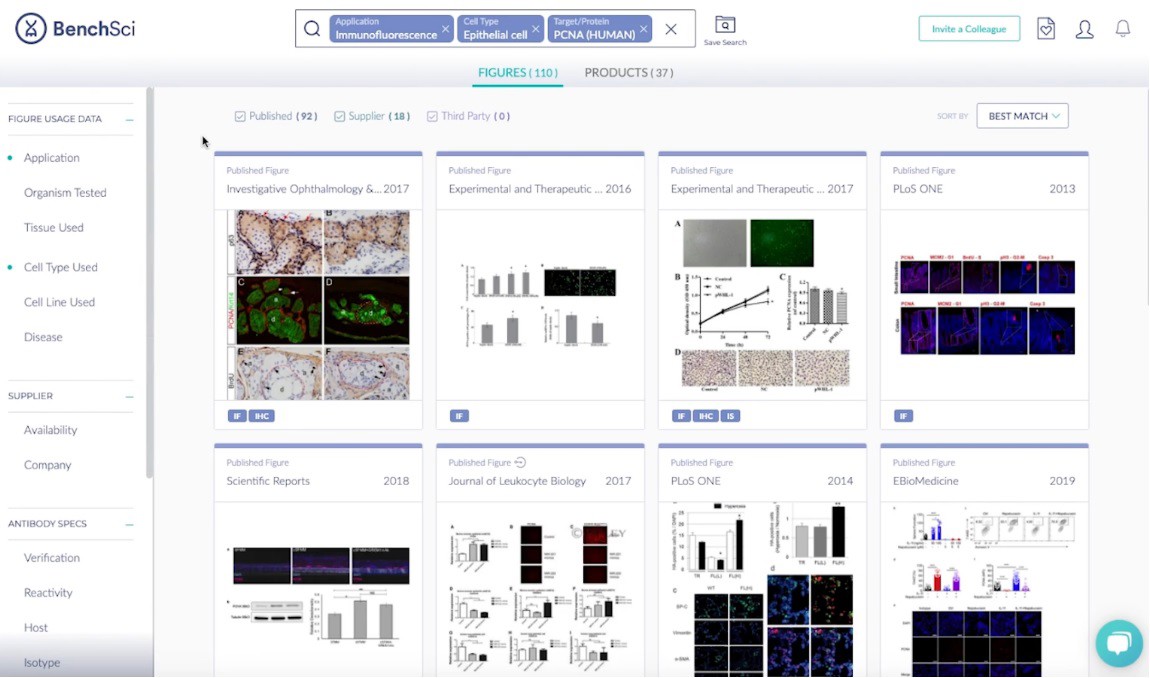 BenchSci platform search results