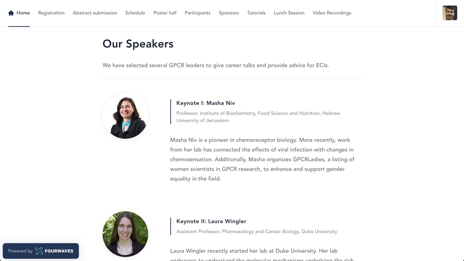 Screenshot of keynote speakers of an event on Fourwaves
