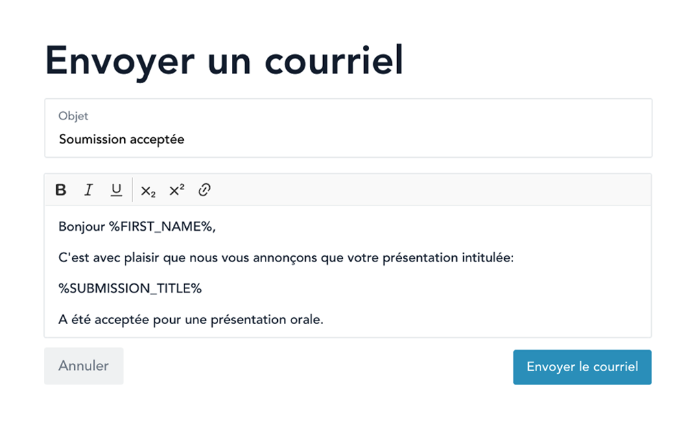 Fenêtre d'envoi de courriel