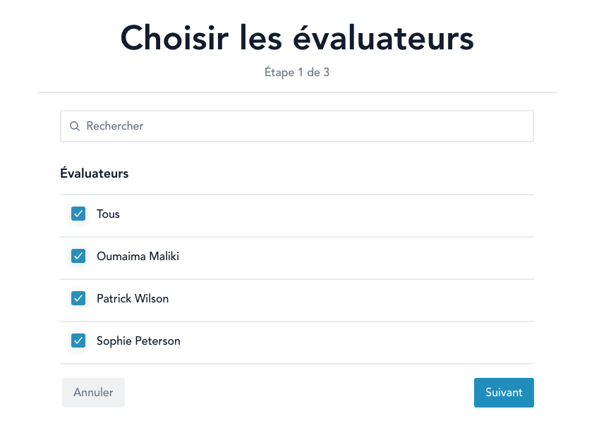 Étape de sélection des évaluateurs