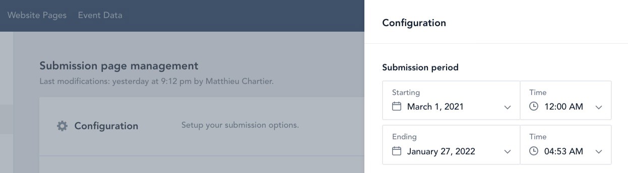 Submission period date picker