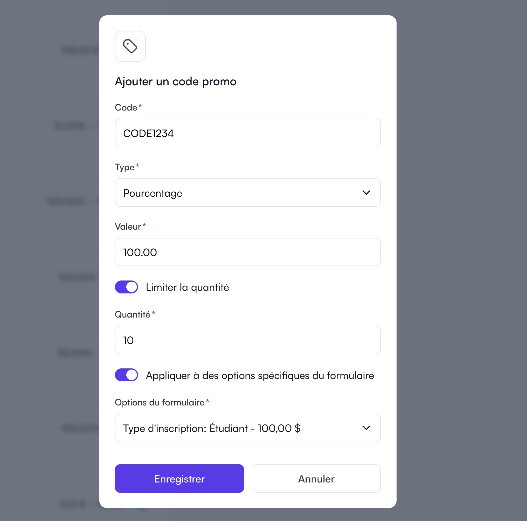 Ajouter un code promo