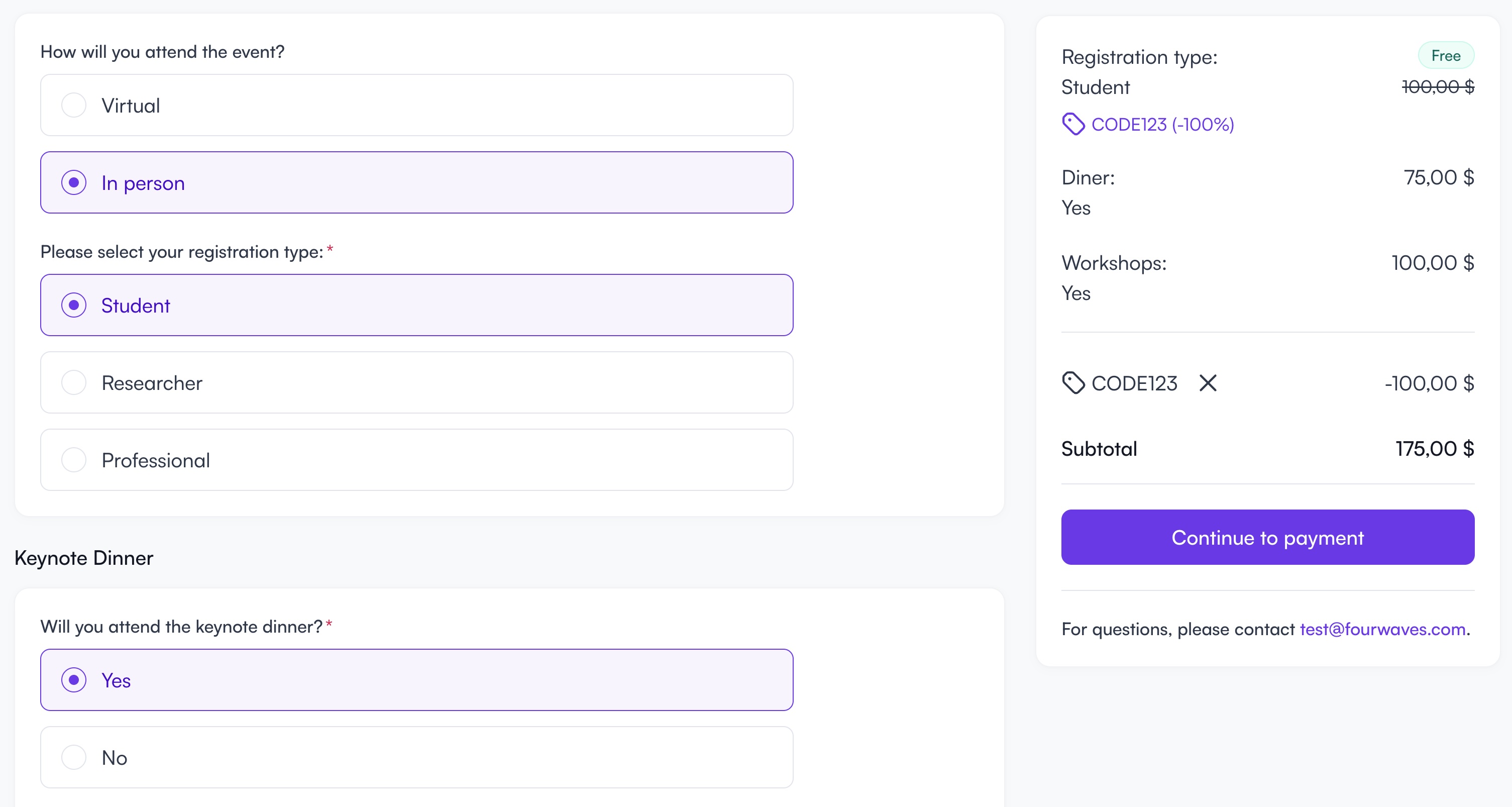 Coupon code gives a free item