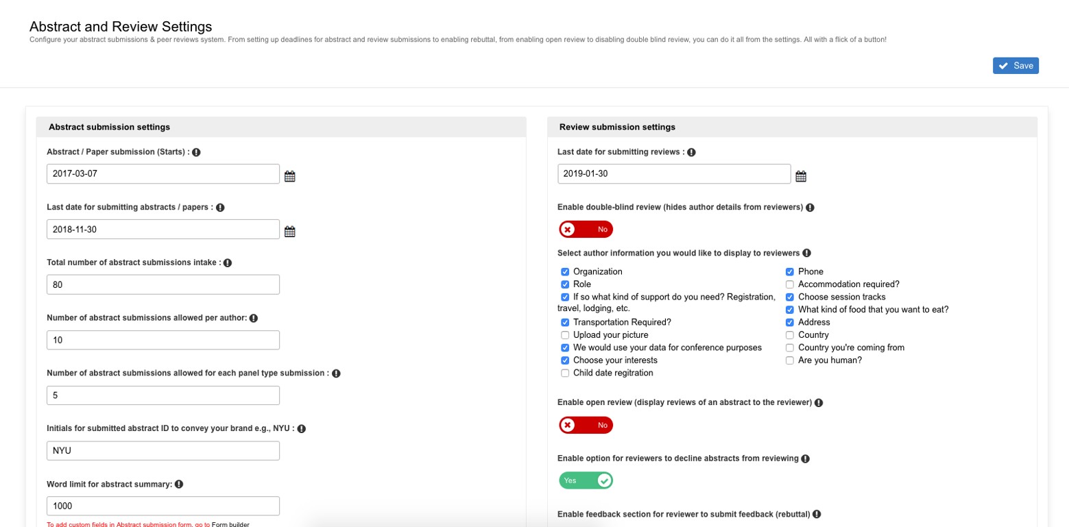 Peer review configuration options on Dryfta